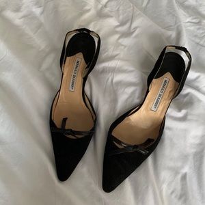 Manolo Blahnik pointed toe sling back kitten heels